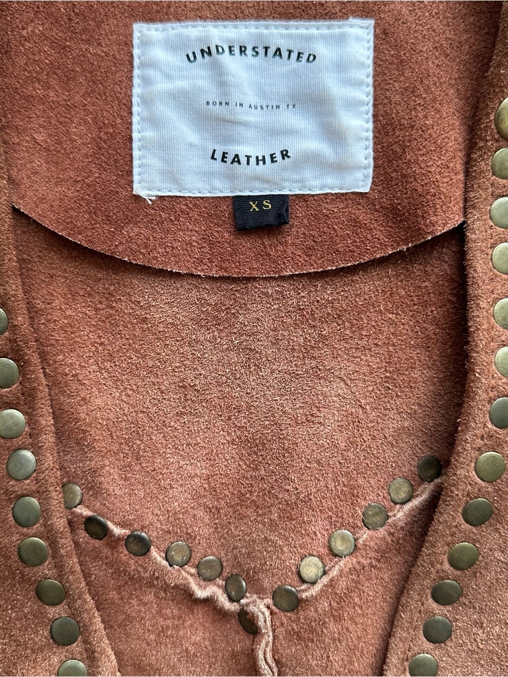 Understated Leather Suede Studded Brown Vest - Picture 3 of 6